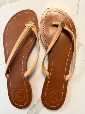 Tory Burch Brown Leather Flip Flop Sandals 7.5